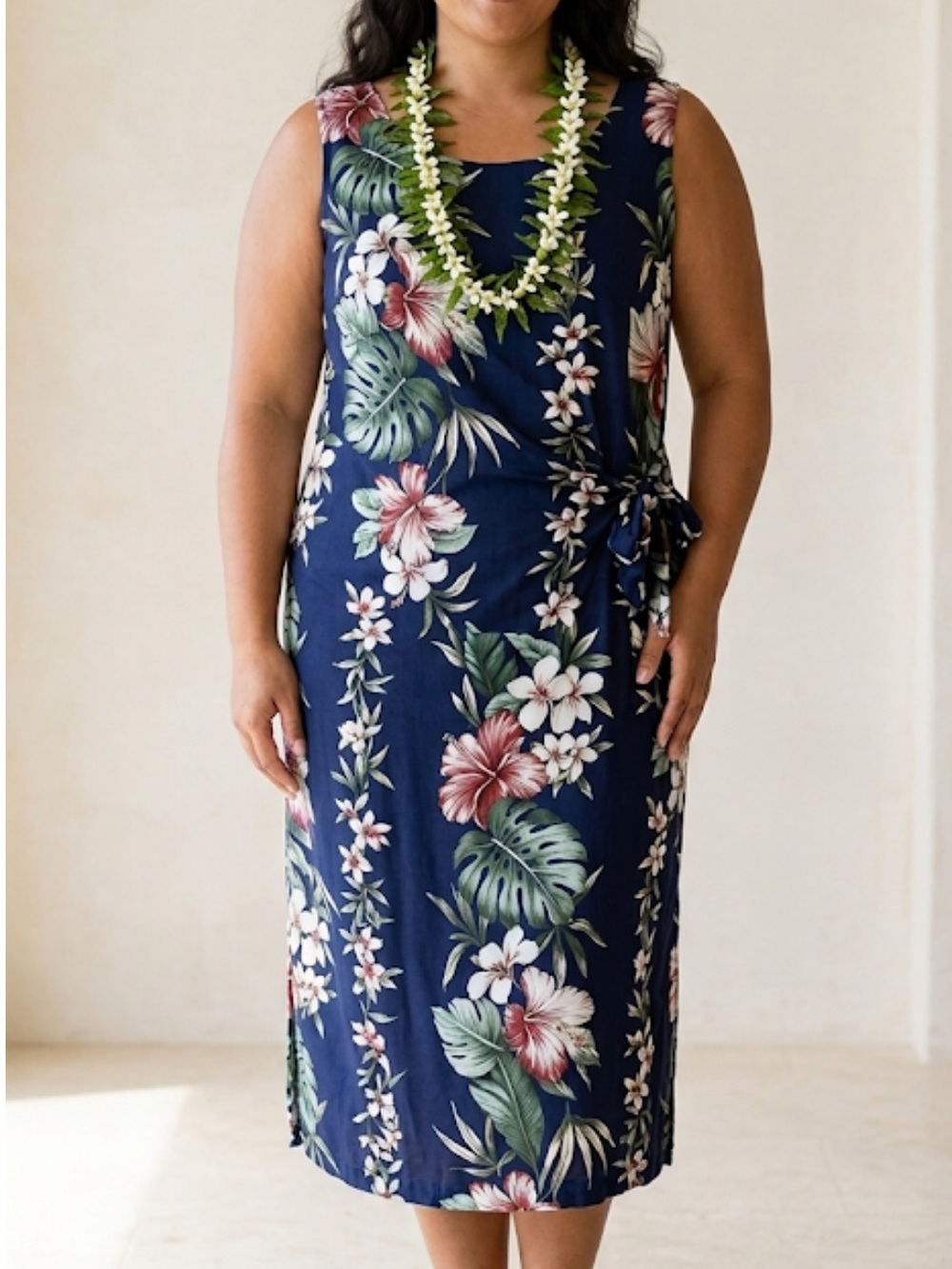 Surfrider Sportswear Vintage Hawaiian Dress 2XL Rayon Blue Floral Side Tie